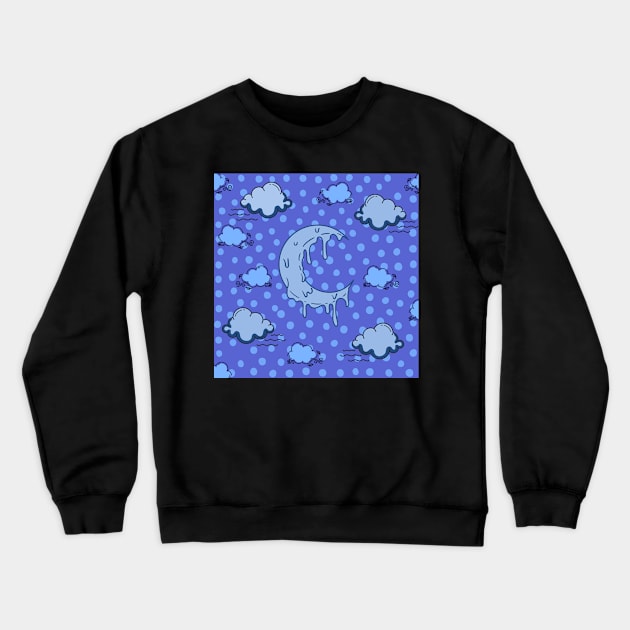 melting crescent moon cloud night blue polka dots Crewneck Sweatshirt by maplunk